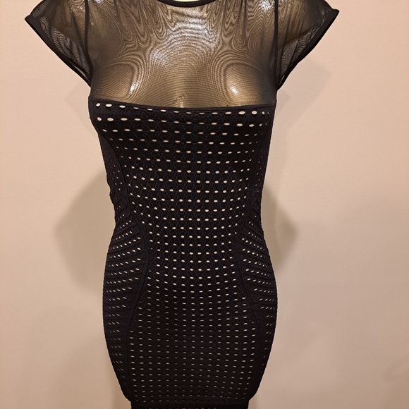 Poof Black Laser Cut Bodycon Dress With Shear Bodice - Picture 4 of 9